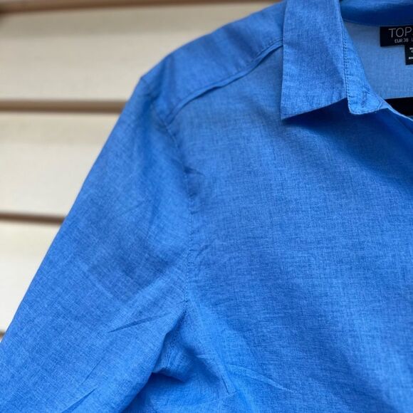 Topshop bright blue, thin and delicate long-sleeved, button down shirt, Small - Picture 5 of 10